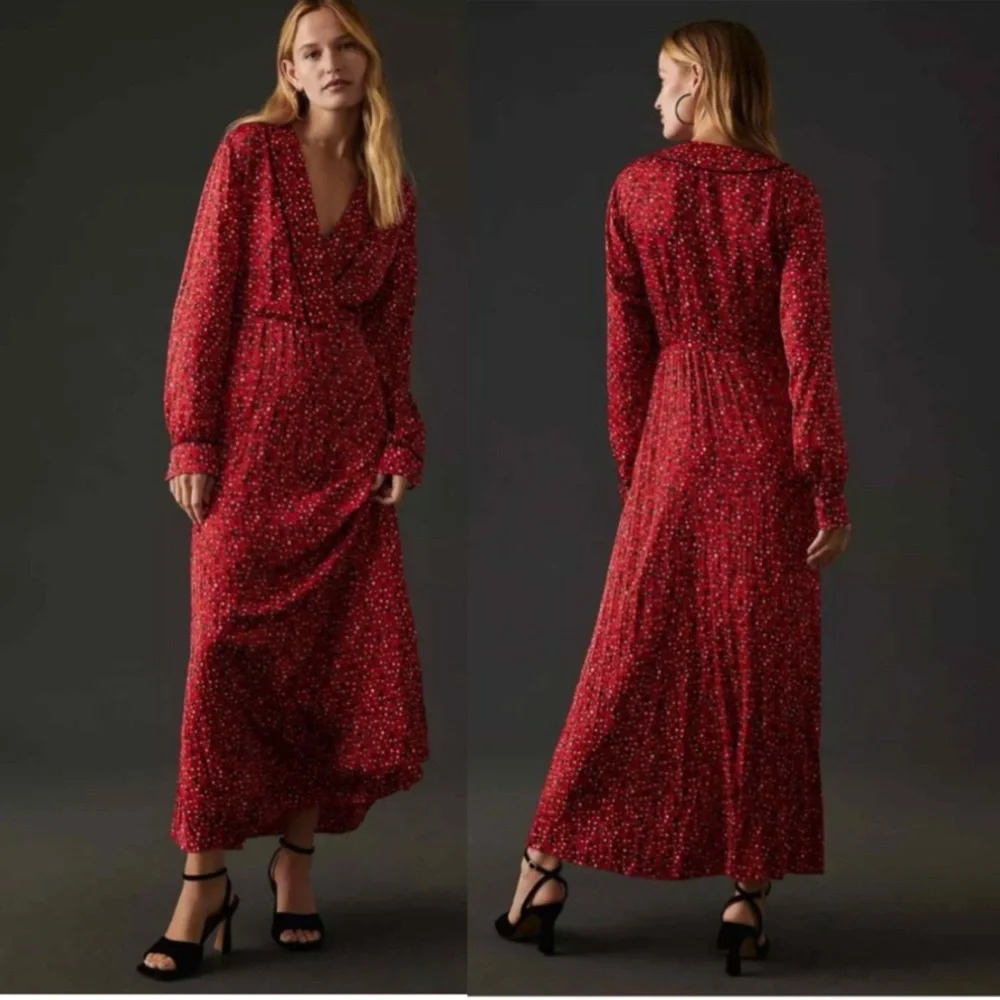Scotch & Soda Anthropologie Rouge Red Floral Print pleated maxi Dress NWT $220
